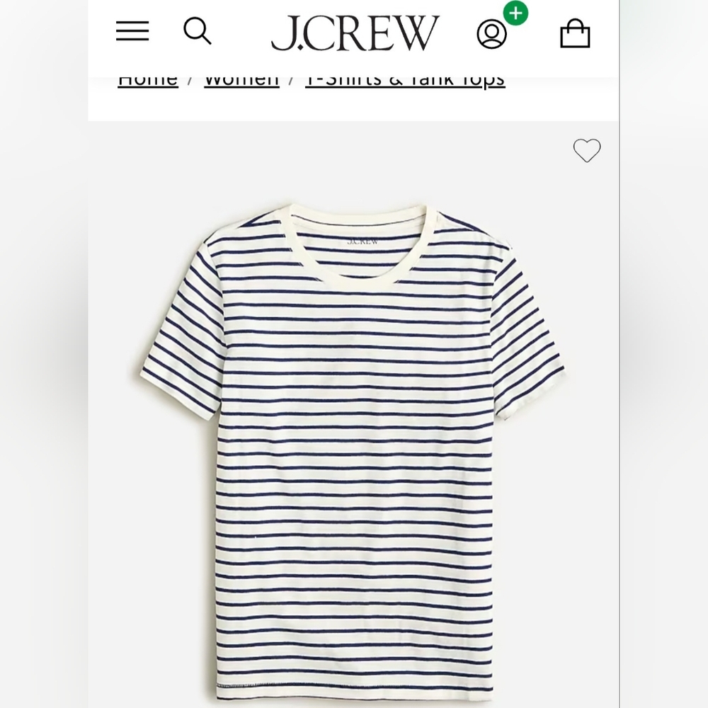 J.Crew Women's 100%Cotton Jersey Top Classic Stripes Relaxed Fit Navy/White Larg